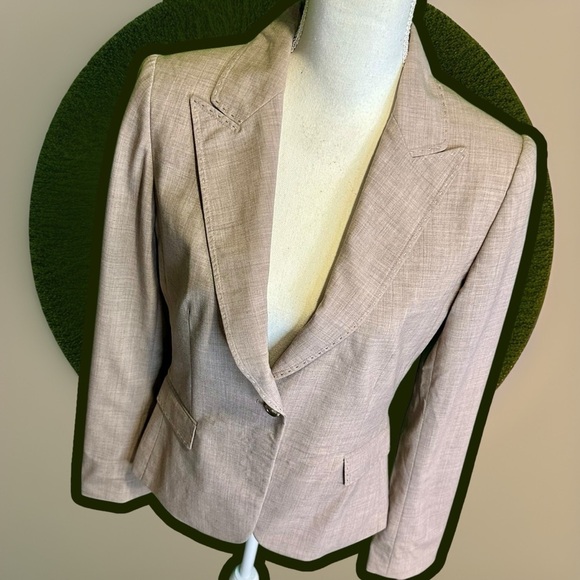 Saks Fifth Avenue Collection Heathered Tan Wool Whipstitch Trim Blazer Size 8 - Picture 13 of 15